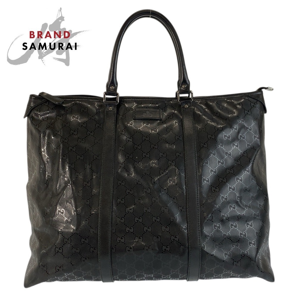 GUCCI GG Imprime black leather tote bag Boston